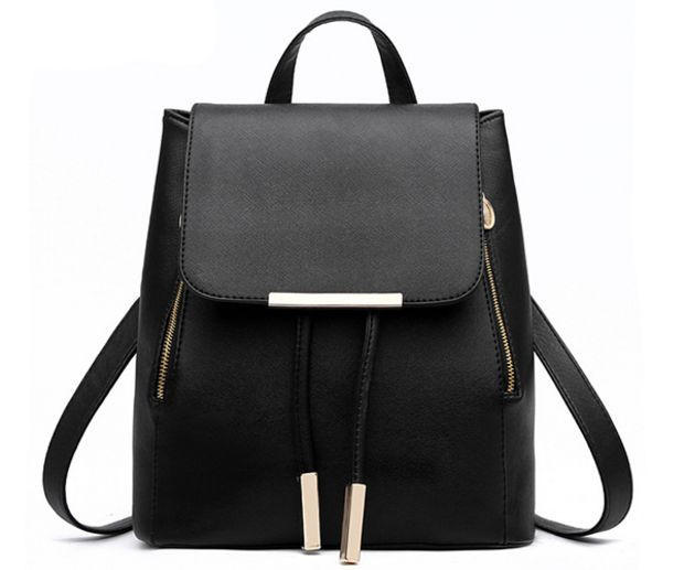 Black Leather Backpack With Gold Zipper And Tassel Detailing on Luulla